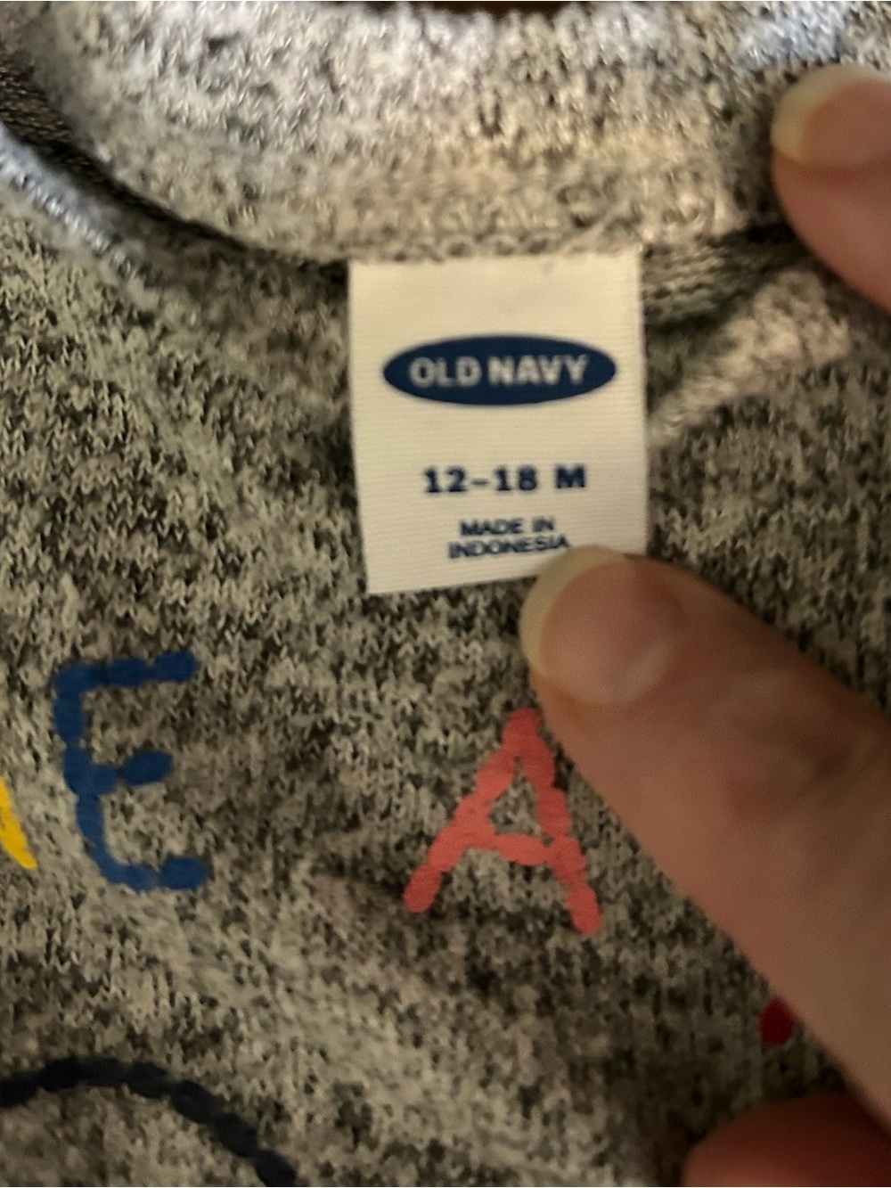 Old Navy Gray Heather Kids Pajama Top with Blue, Red, Yellow Letters